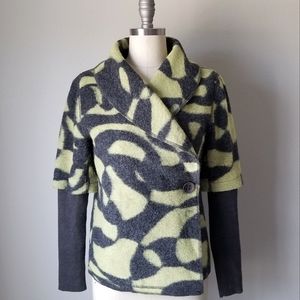 Inspired Style Green Grey Printed Wool-blend Cardigan Coat Size XS